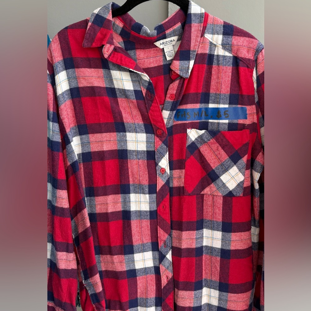 Arizona Jean Company Red and Navy Plaid Button Up